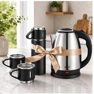 Stainless Steel Combo Set | 1.8 L Electric Kettle, 500 ML Flask & 3 Mugs