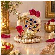 Metal Peacock Floral Decorative Tea Light Candle Holder for Diwali, Navratri, Ganesh Chaturthi, Christmas, New Year