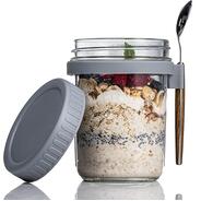 PATZY 350 ml Oats Container With Lids And Spoon set of pc Glass Mason Jars