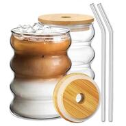 KELVEE Drinking Glasses Tumbler with Bamboo Lid and Straw