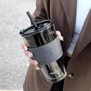 Glass Reusable Sipper Bottle with Leather Sleeve