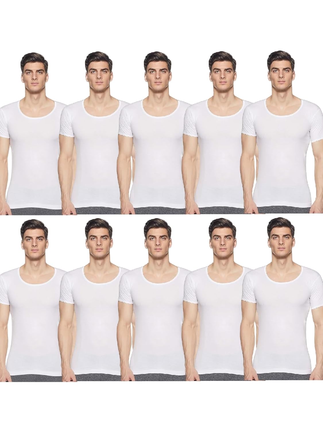 10 Vests: Rupa Jon Half Sleeves Vest for Men, 100% Cotton Material, Round Neck, Pack of 3