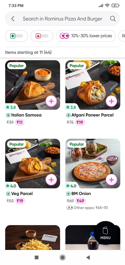11Rs. pizza at toing , Rominus pizza