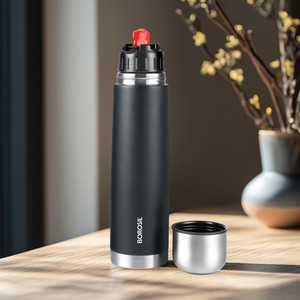 BOROSIL 24 Hours Hot & Cold Thermo Double Wall Vaccum Insulated Steel Flask Bottle 1000 ml Steel Flask (Pack of 1, Black