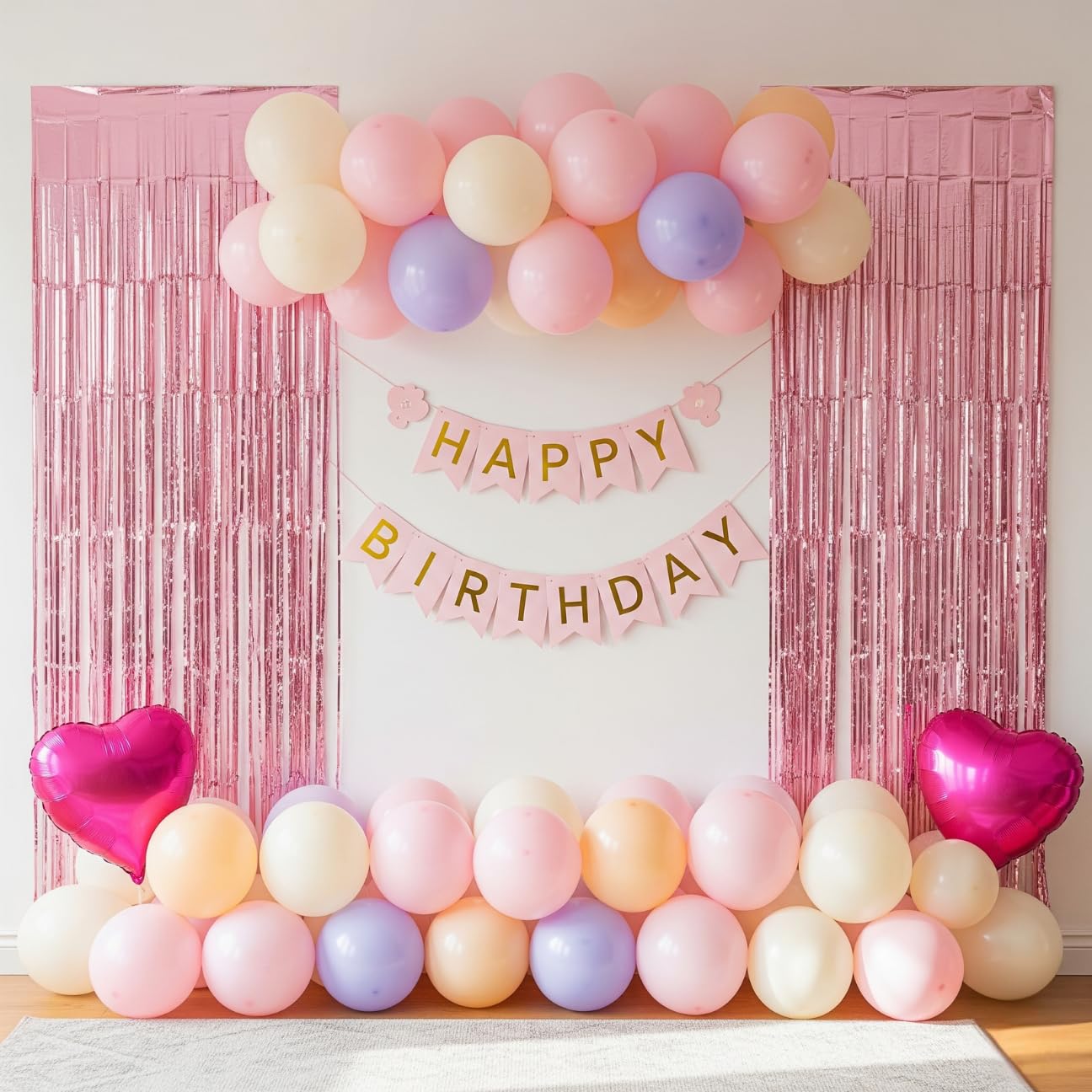 40 Pcs Birthday Decoration Kit | Balloons, Banner, Foil Curtains & Star/Heart Foils | Party Decor for Boys, Girls & Adul