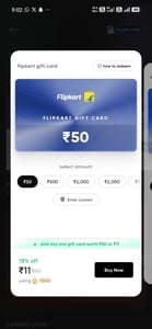 50/- Flipkart gift card at 11 on cred