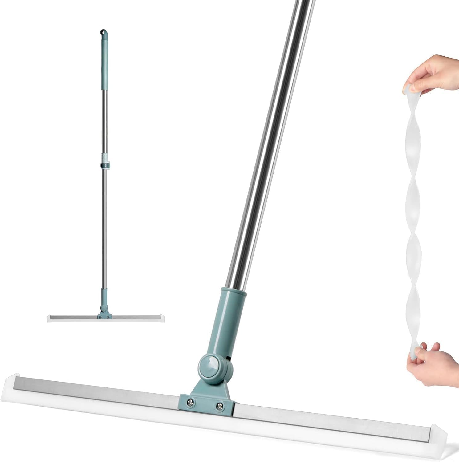 50-Inch Rotating Floor Squeegee - Heavy-Duty Bathroom Wiper with 180&deg; Swivel Head, Adjustable Long Handle | Multifunctio