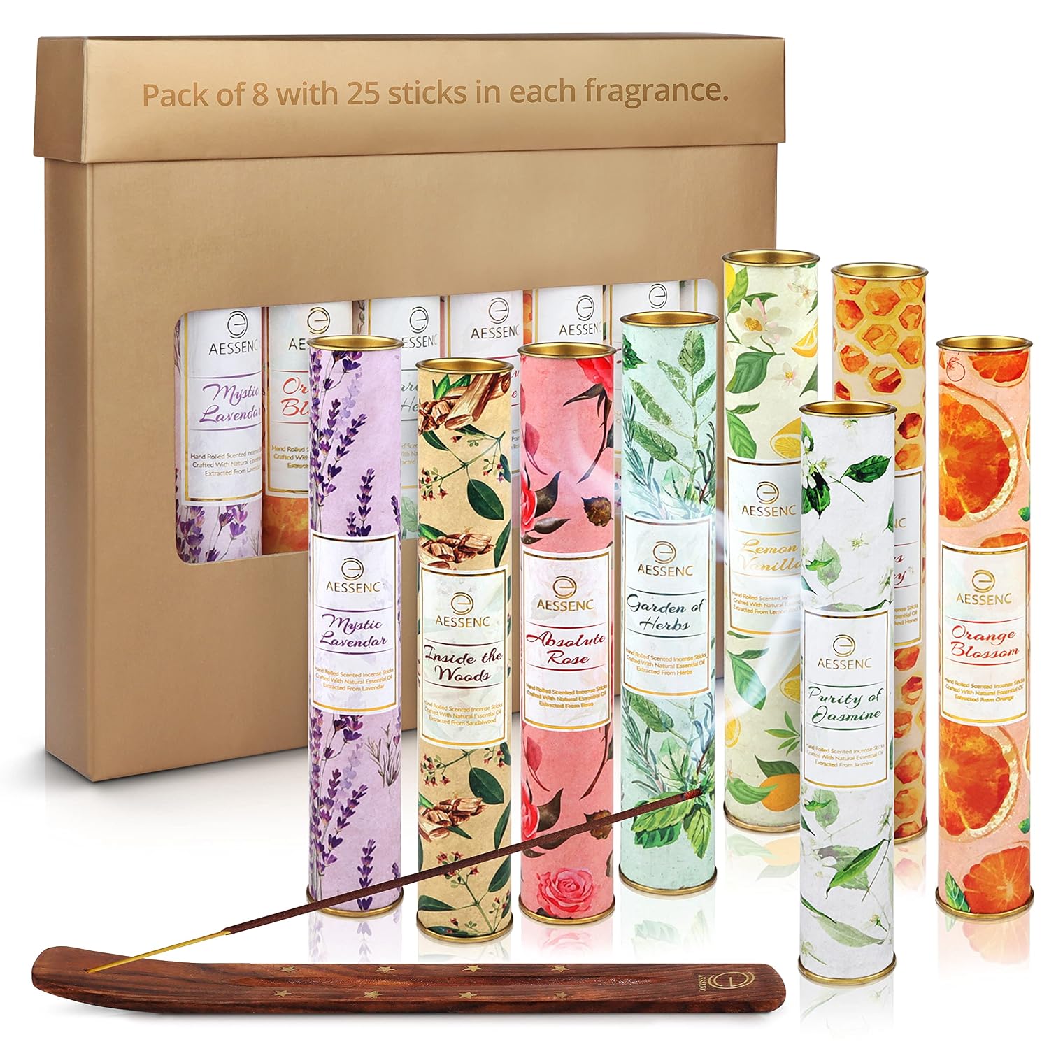 ABOUT SPACE Aessenc 8 Fragrance 200 Sticks (25 Sticks Each Fragrance) Incense Sticks/Agarbatti - Natural Aroma Handrolle