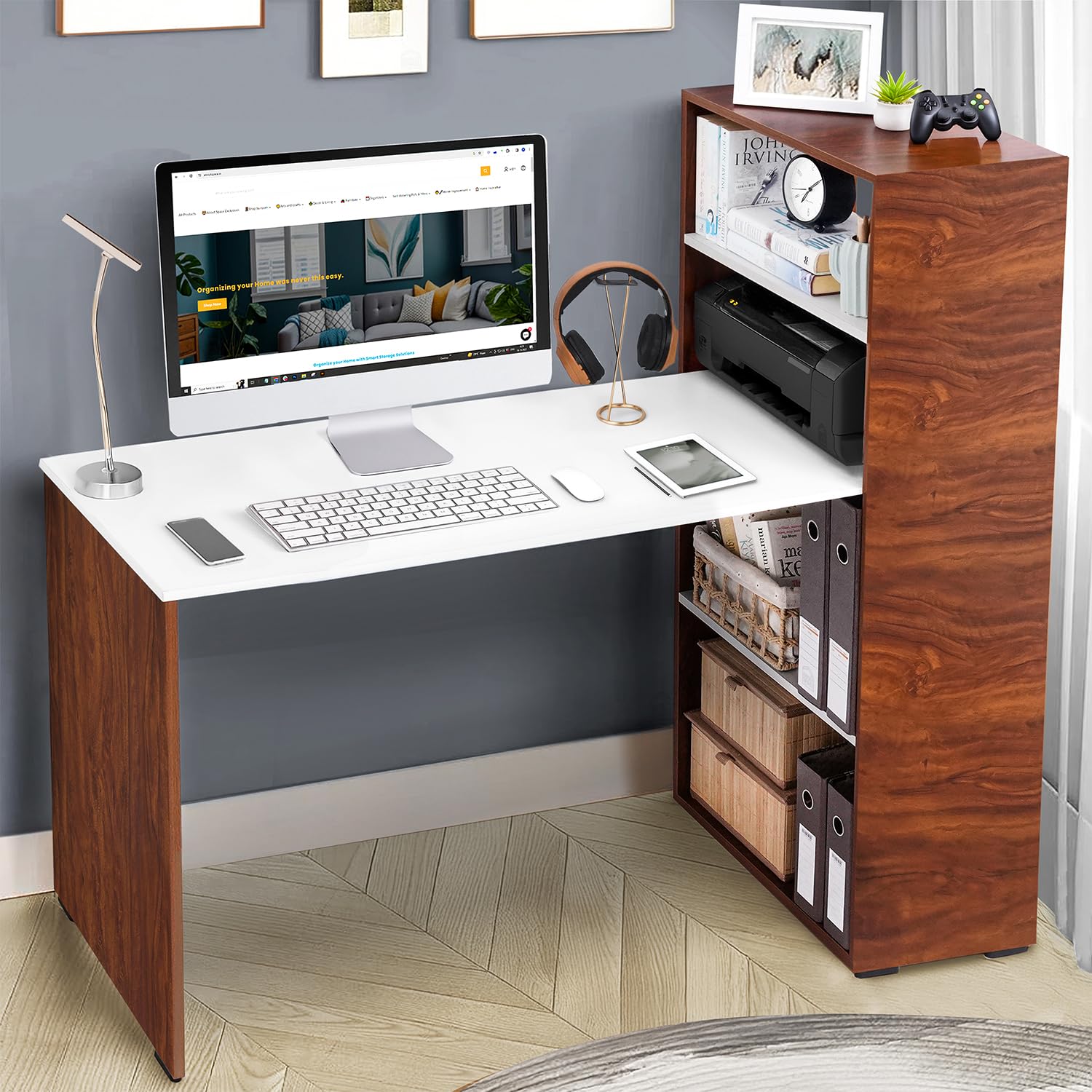ABOUT SPACE Study Table with 4 Tier Book Shelf - Computer Table with Storage for PC, Laptop & Writing DIY Engineered Woo