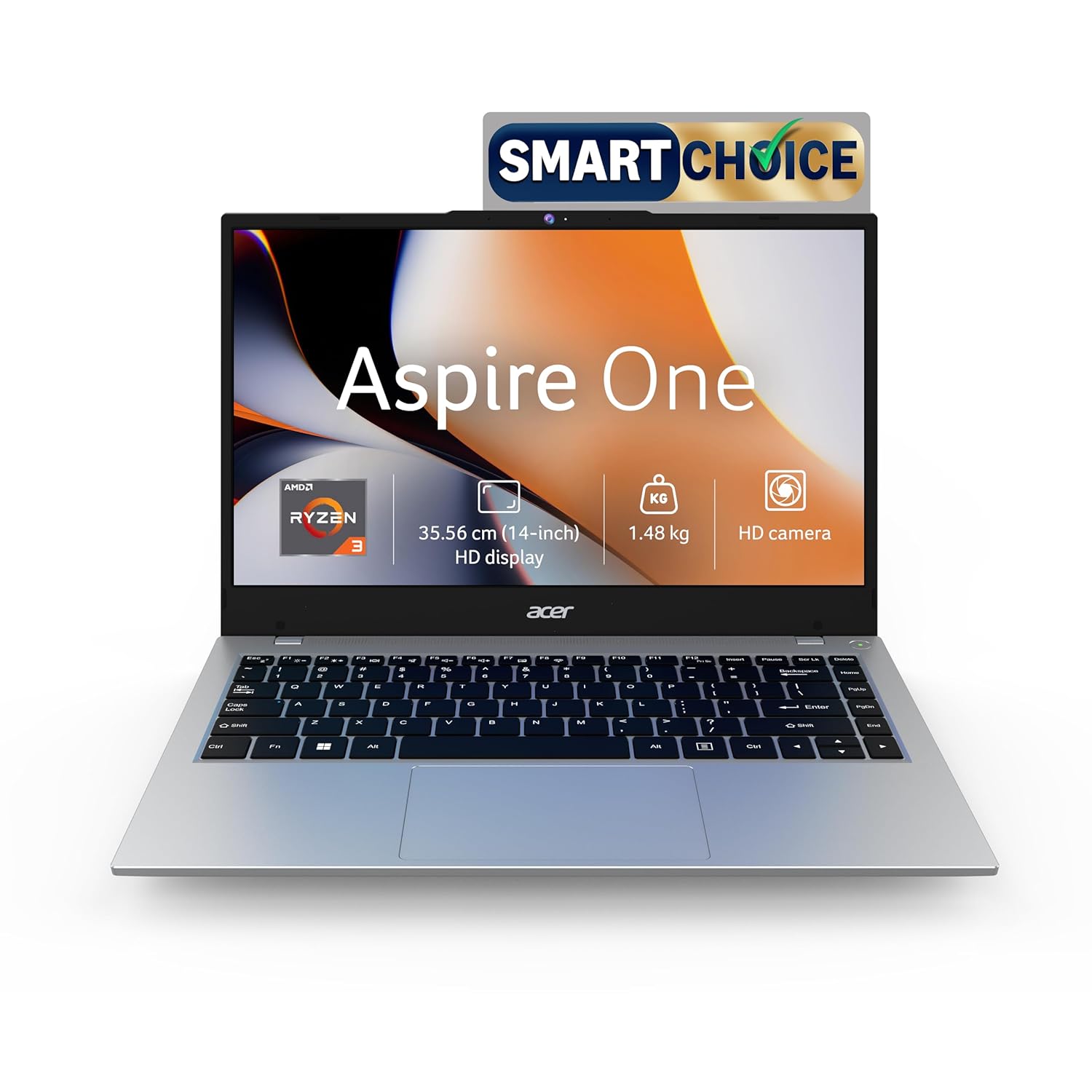 Acer Aspire One 14" (35.56 cm) Thin & Light Laptop | AMD Ryzen 3-7320U (8GB LPDDR5 RAM/512GB SSD/Windows 11 Home/Pure Si