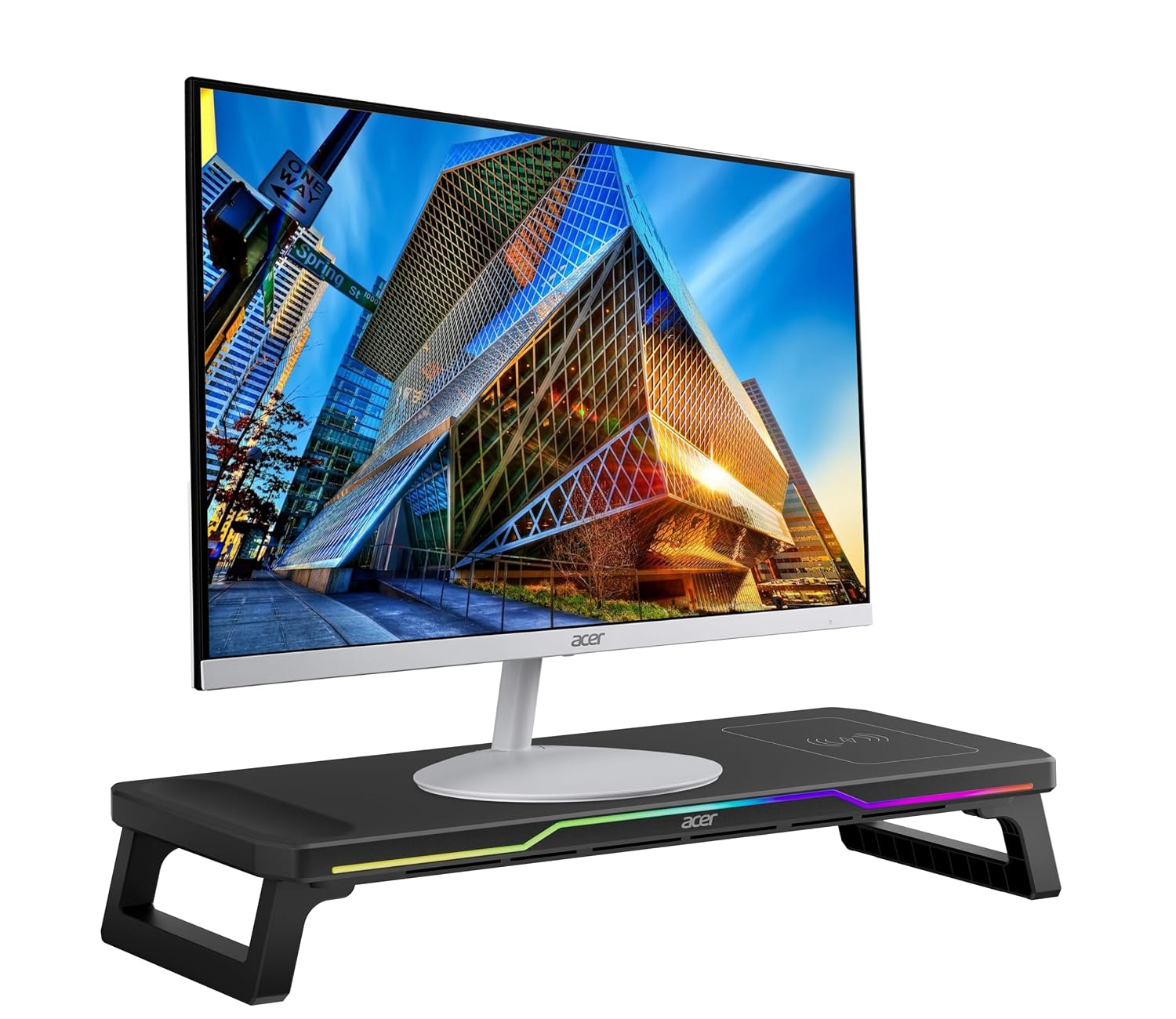 Acer DeskPro Monitor/Laptop Stand with 15W Wireless Charging, RGB LED (10 Modes: Breathing, Flashing, Running, Gradient)