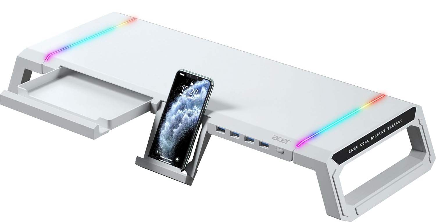 Acer Ergo RGB Monitor & Laptop Stand with 4-Port USB Hub - White