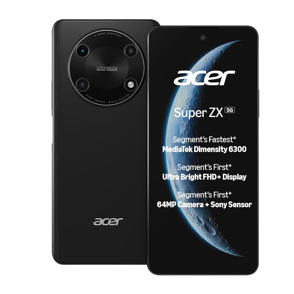 acer Super ZX 5G (Carbon Black, 6GB RAM, 128GB) | Segment-First FHD+ 6.8" 120Hz Display | Sony 64MP AI Triple Camera | 5