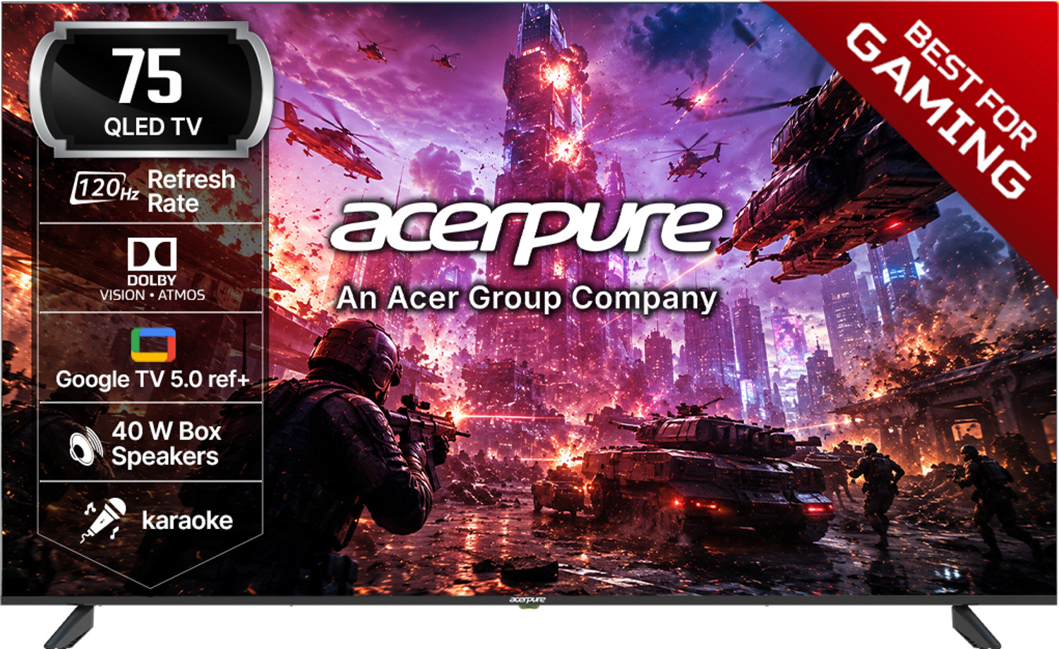 acerpure NITRO 189.2 cm (75 inch) QLED Ultra HD (4K) Smart Google TV with 120 Hz GTV 5.0, Android 14, 40W