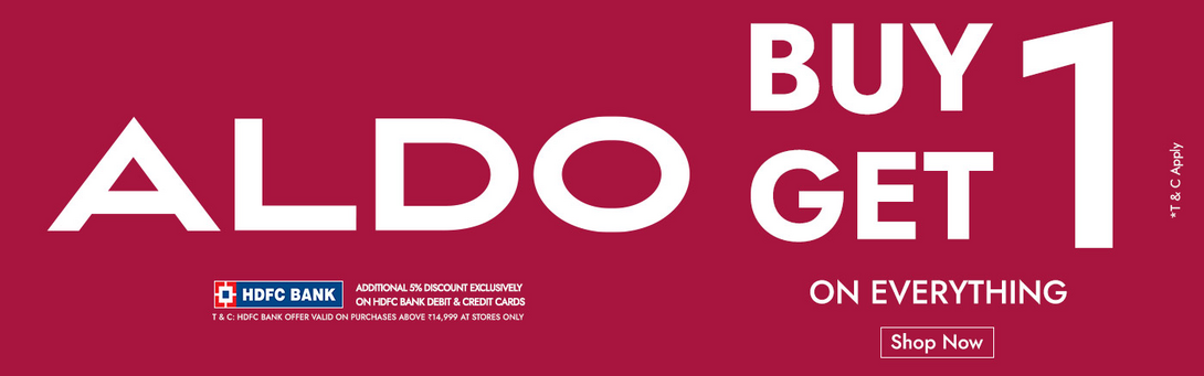 ALDO - BUY 1 GET 1 On Everything + get additional 5% off