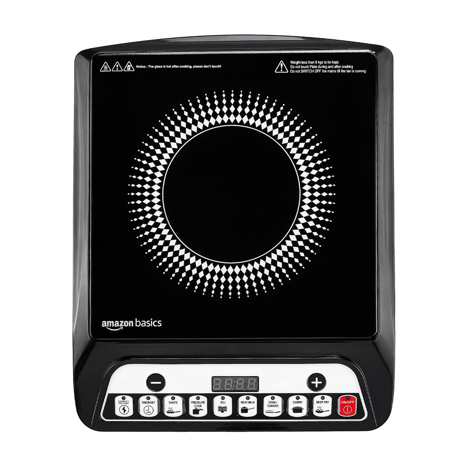 Amazon Basics 1600W Induction Cooktop | 7 Pre-Set Cooking Menus | LED Display I Black