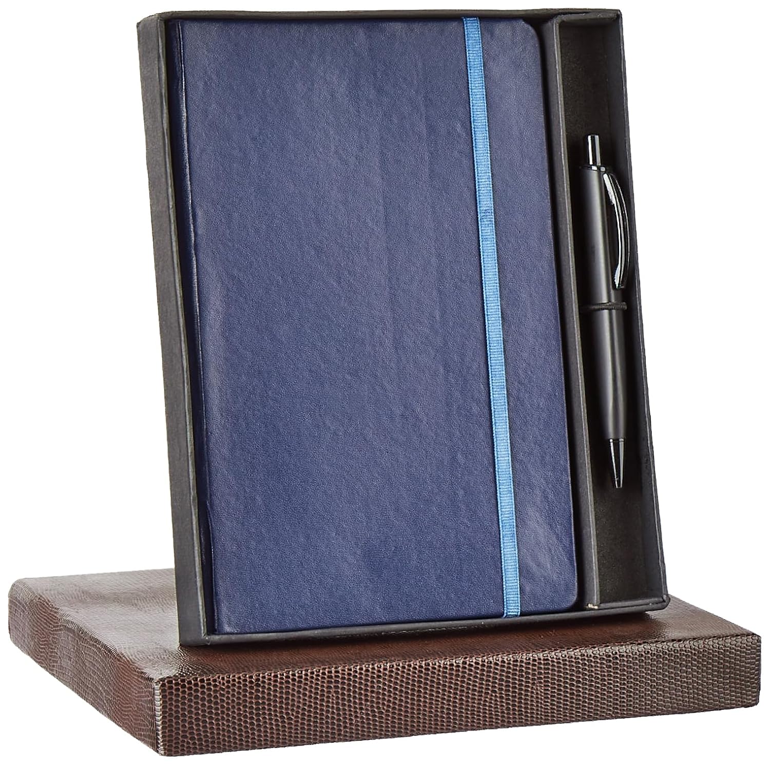 amazon basics A5 Notebook With Ribbon Bookmark & Pen,Gift Set For Corporate & Personal Occasions (Blue),240 Pages
