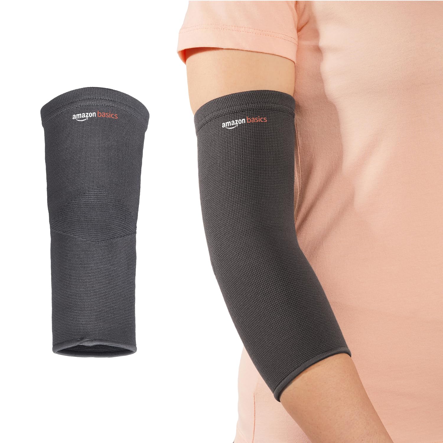 Amazon Basics Elbow Support Sleeve | Even Compression for Elbow Comfort | Breathable Fabric | Padded Design for Daily St