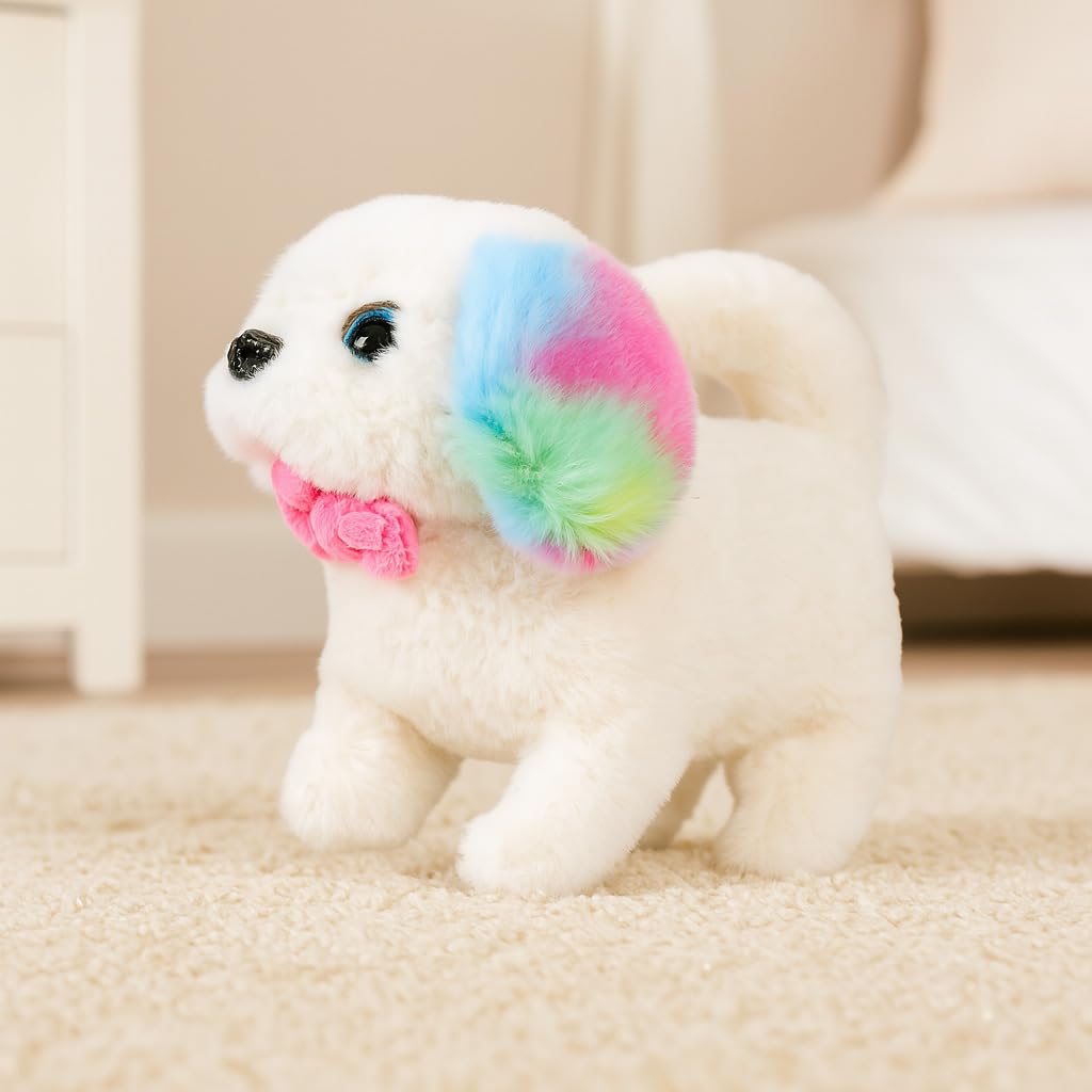 Amazon Brand - Jam & Honey Poochie Puppy Deluxe | 15 cm Electronic Plush Dog Toy | Sound-Enabled | Multicolor Ears | Sof