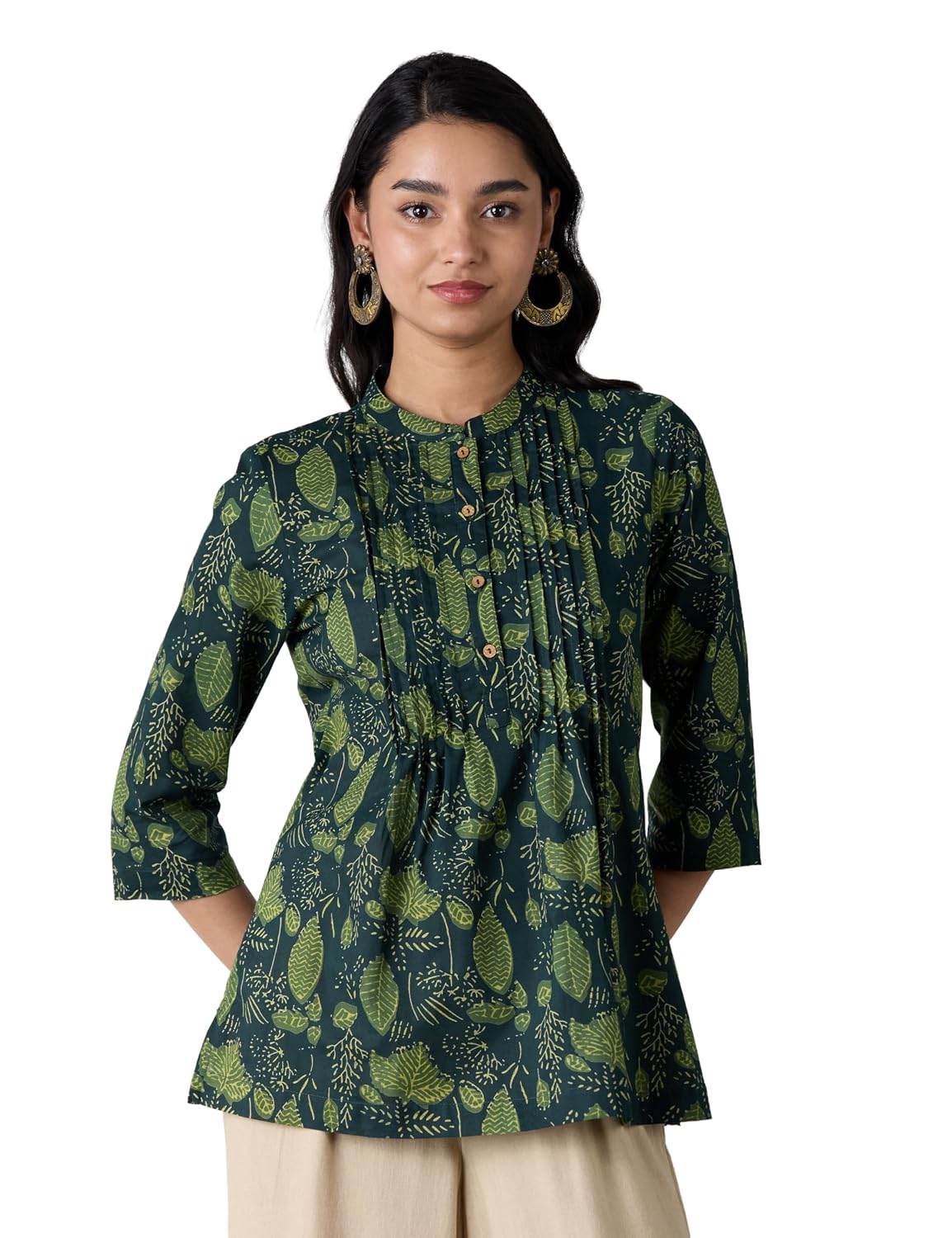 Amazon Brand - Myx Women Cotton Printed A-line Short Kurti (Available in Plus Sizes)