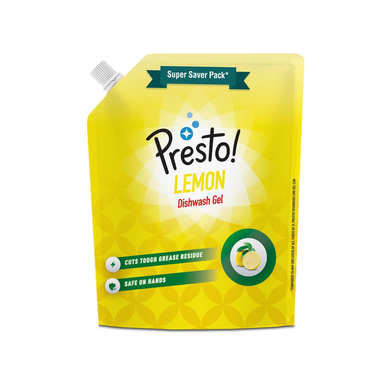Amazon Brand - Presto! Dishwash Gel Refill Pouch | Lemon | 2 Litre | Leaves No Residue And Foul Smell | Grease Cleaner F