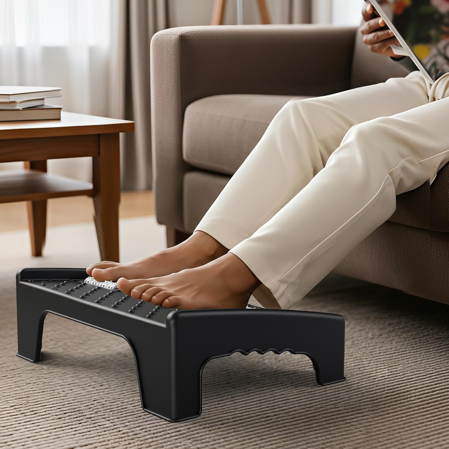 Amazon Brand Solimo Ergonomic Footrest with Massage Roller - Black