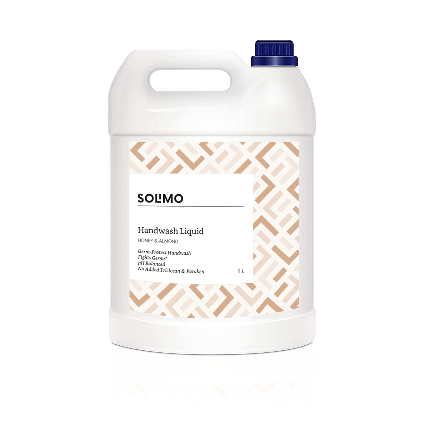 Amazon Brand - Solimo Liquid Handwash, Refill Can | Honey & Almond | 5 Litre | Fights Germs | Ph-Balanced Formula | No A