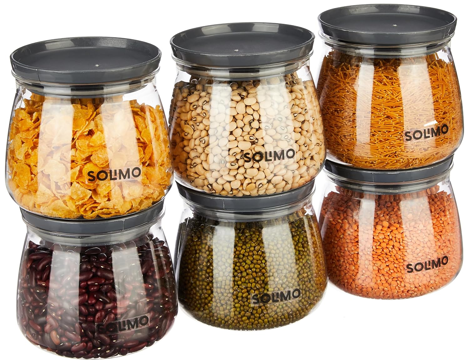 Amazon Brand - Solimo Plastic Storage Jar and Container Set I Air Tight & BPA Free Containers for Kitchen Storage Set I