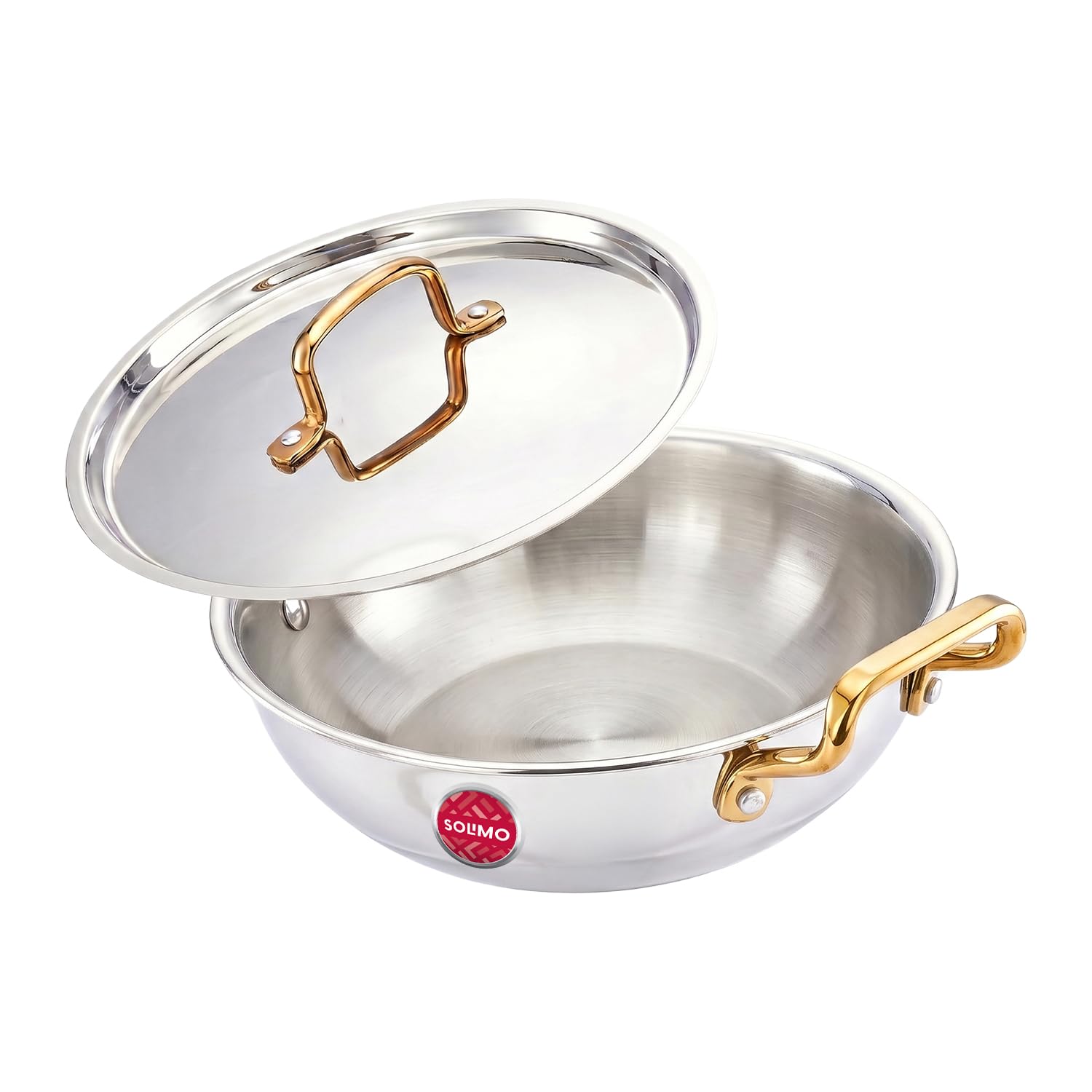 Amazon Brand - Solimo Premium Triply Stainless Steel Kadhai 28cm (4.3L) | SS Lid | Even Heating | Gas & Induction Compat