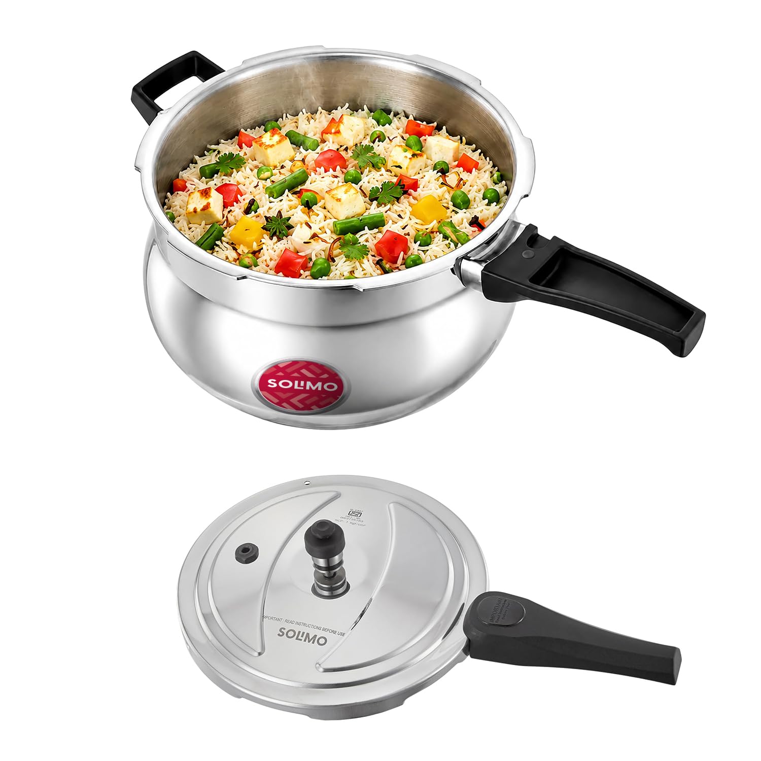 Amazon Brand - Solimo Stainless Steel Triply Kalash Pressure Cooker 5L | Bakelite Handle | Gas & Induction Compatible