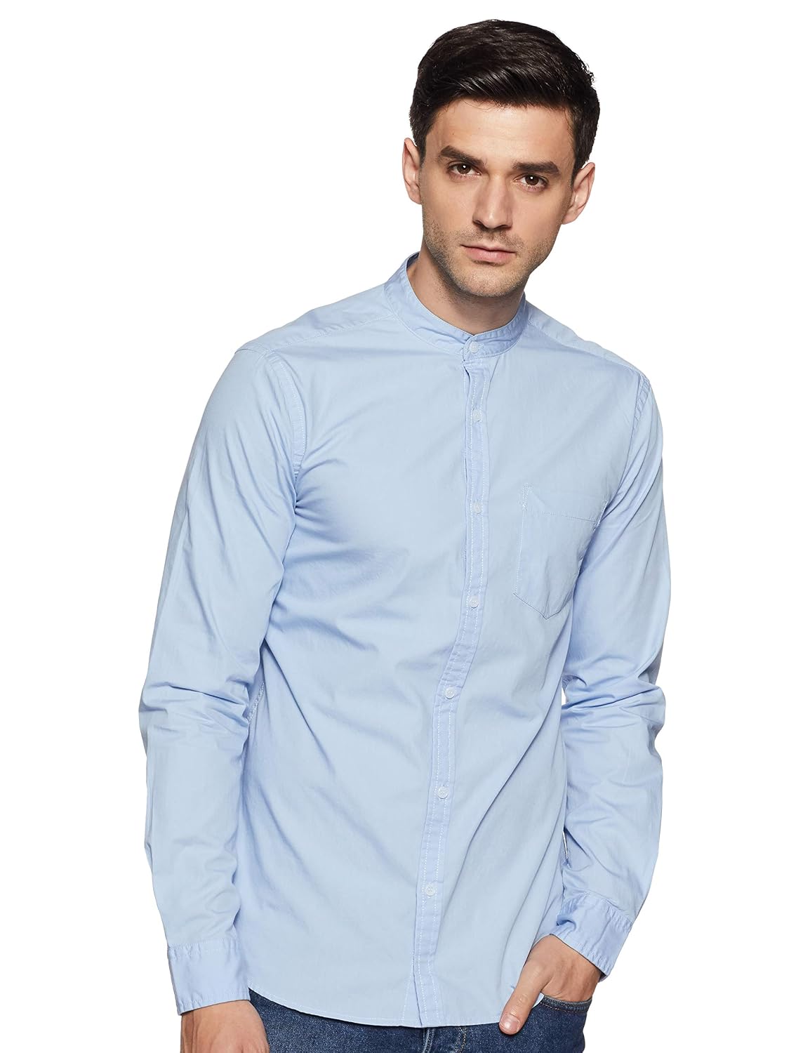 Amazon Brand - Symbol Men's Cotton Shirt | Chinese Collar | Casual | Plain | Full Sleeve | Summer - Regular Fit (Availab