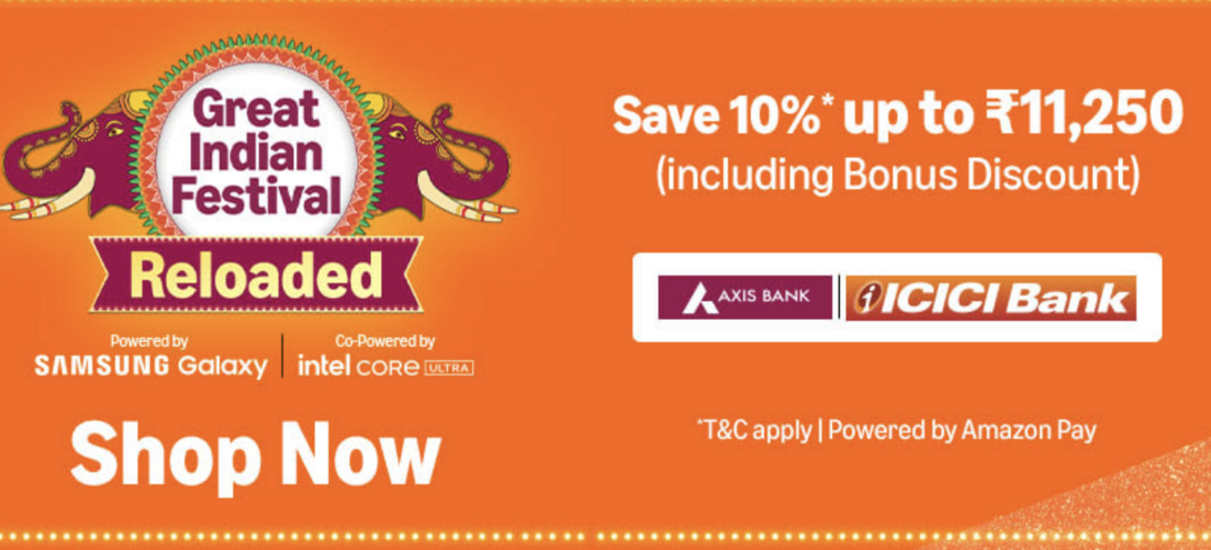 Amazon Indian Great Festival Reloaded Sale Up to 80% Off + 10% Off on Axis & ICICI Bank Card