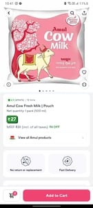 Amul Cow Milk 500ml @ Just Rs. 27 | Rs. 4 OFF Deal!