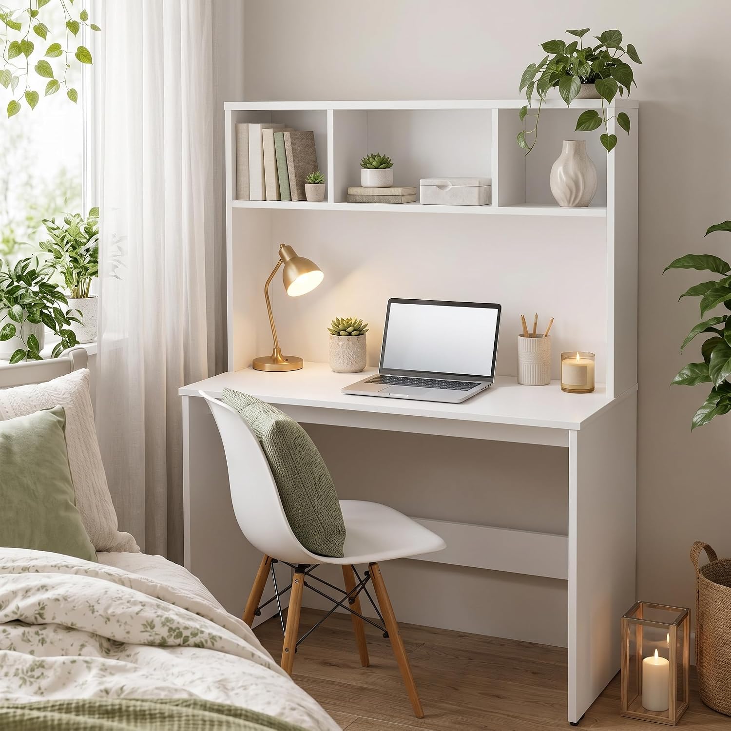 Andca Aura Study Table with 3-Cubby Bookshelf Hutch - Modern Wooden Computer Desk for Home Office & Bedroom (80 x 45 x 1