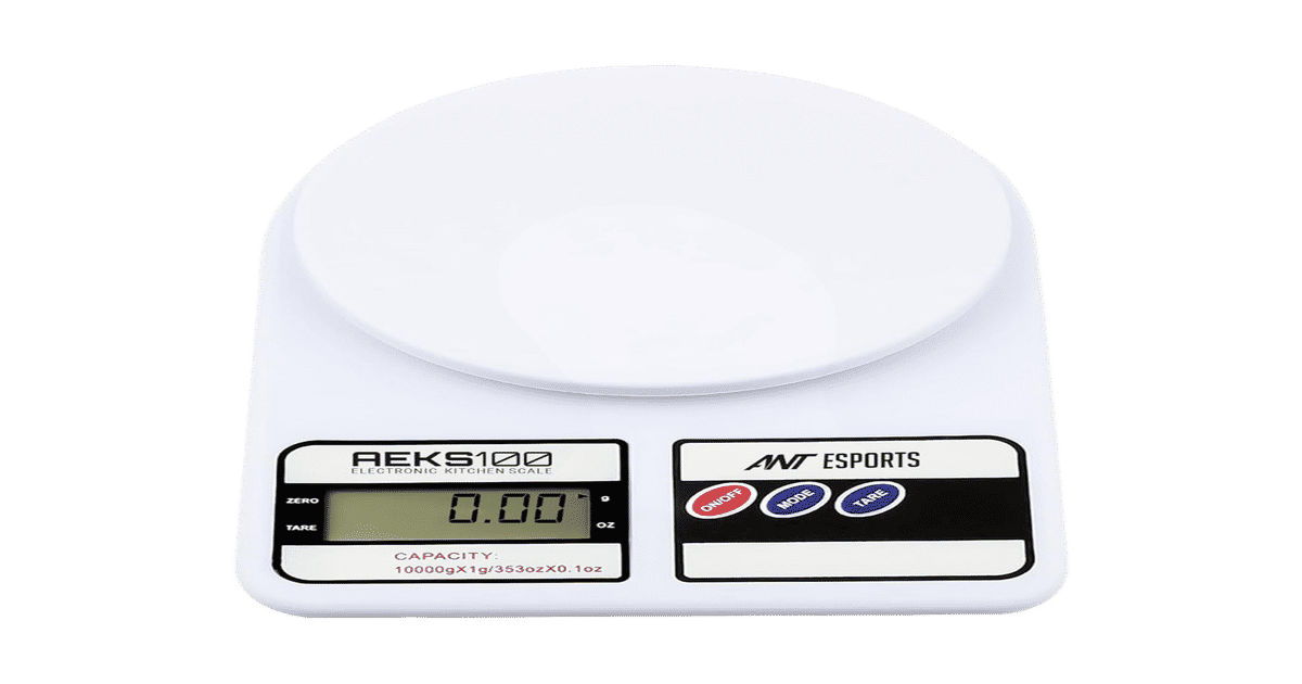 Ant AEKS100 Digital Kitchen Weighing Scale (10kg, 1g Accuracy, LCD Display, White)