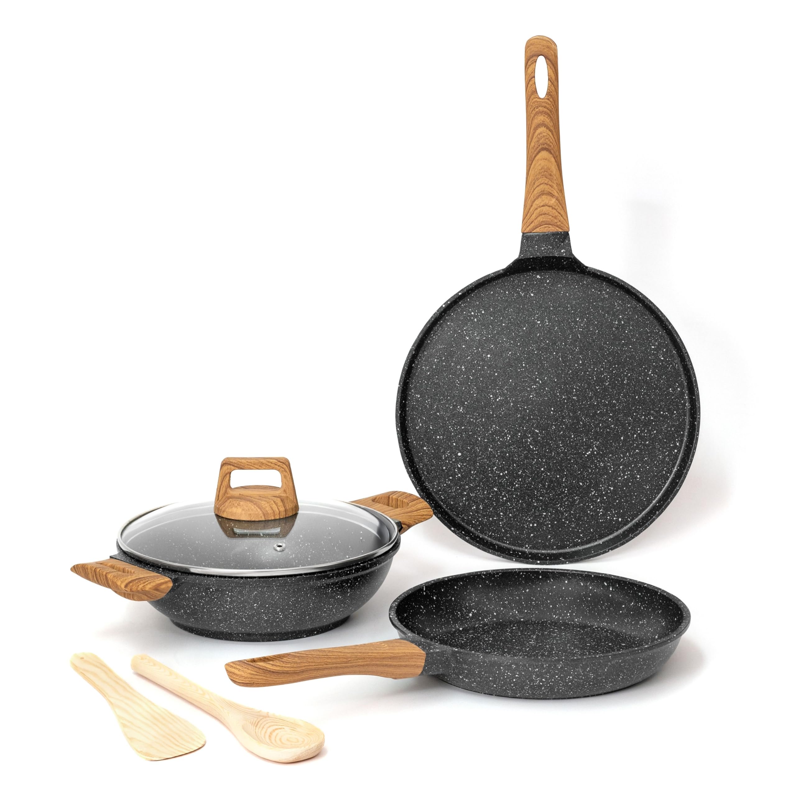 Kreme CeraStone Ultra Granite Nonstick Cookware Set 6 Pieces, Kadai 2.5L, Frying Pan 1.7L, 28cm F