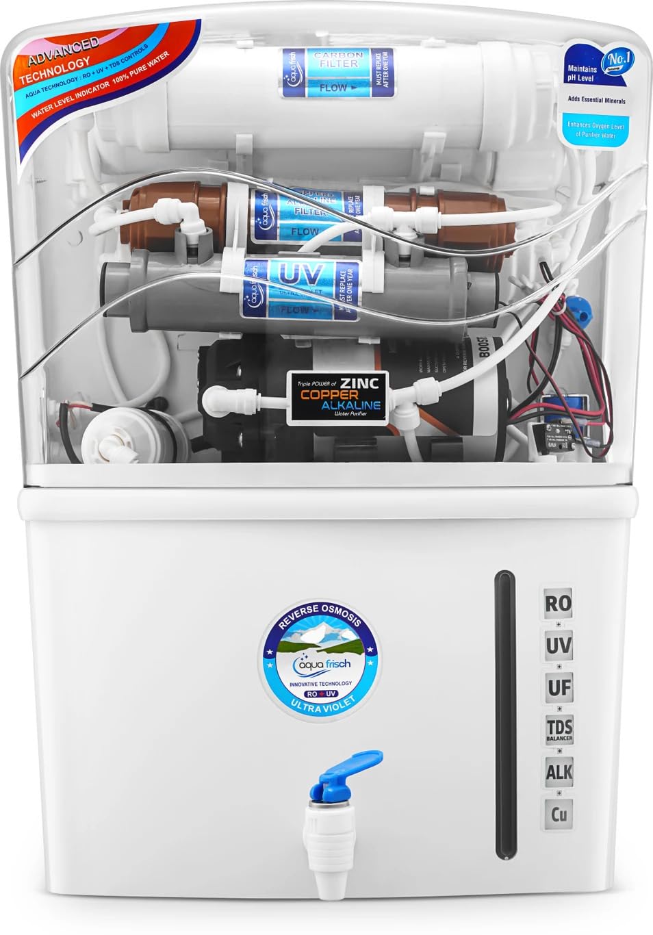 Aqua Frisch 12L Advanced Water Purifier | RO + UV + UF + Copper + Alkaline with Mineralizer | Water Filter for Home & Ki