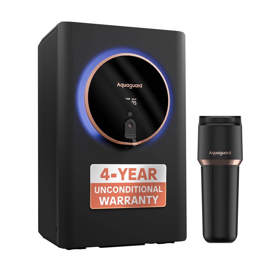 Aquaguard Aspire Glow RO+UV+Copper+Alkaline Water Purifier | India's 1st 4-Year Unconditional Warranty | Intelligent Hal