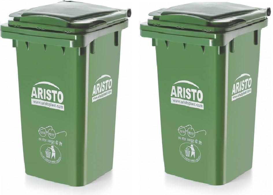 Aristo Plastic Manual-Lift Garbage Waste Dustbin with Out Wheel 90 LTR (Green & Green) COMBO
