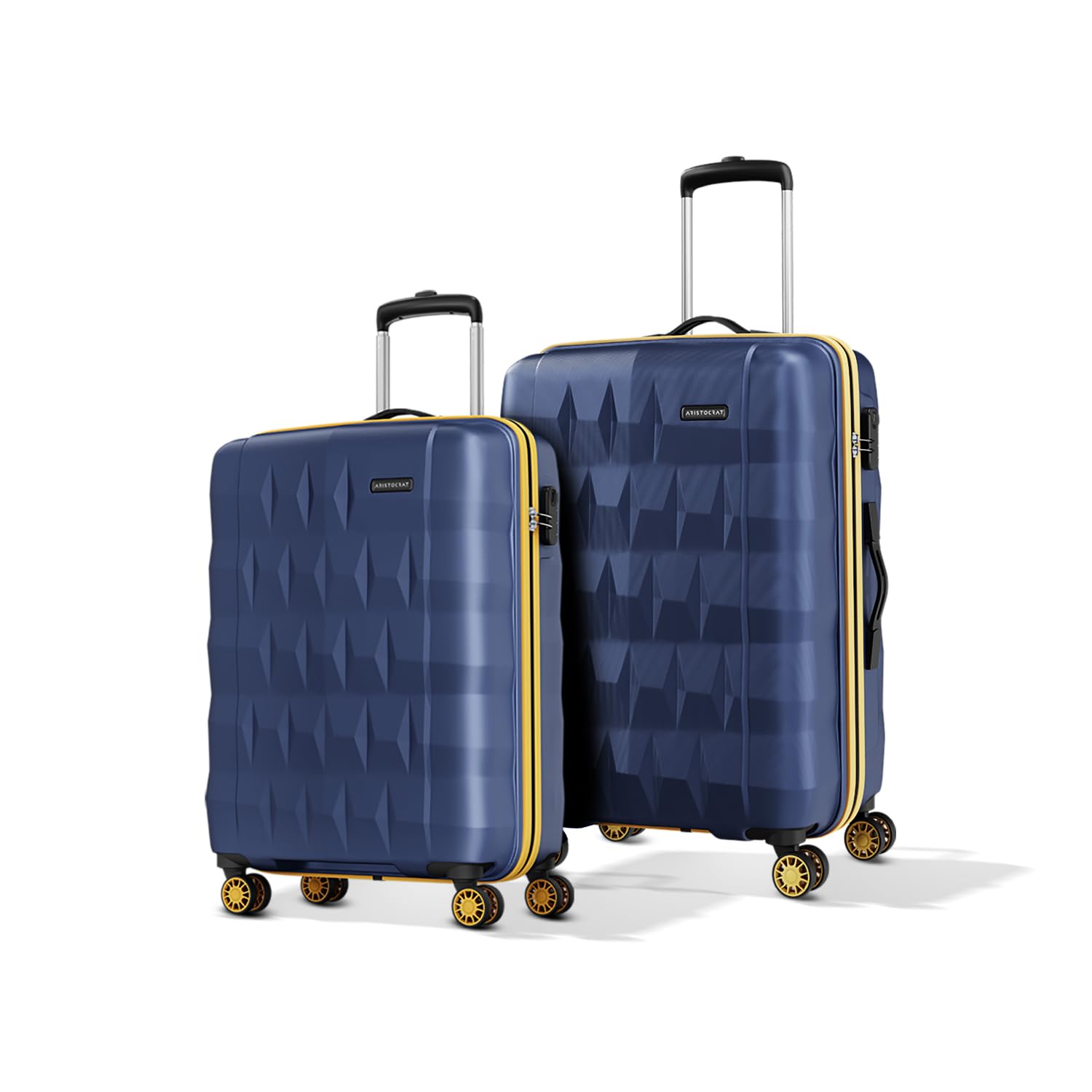 Aristocrat Comet Set of 2 (Cabin+Medium) Hard Case Trolley Bags, Blue | 8-Wheels, Durable Case, Spacious, Combination Lo
