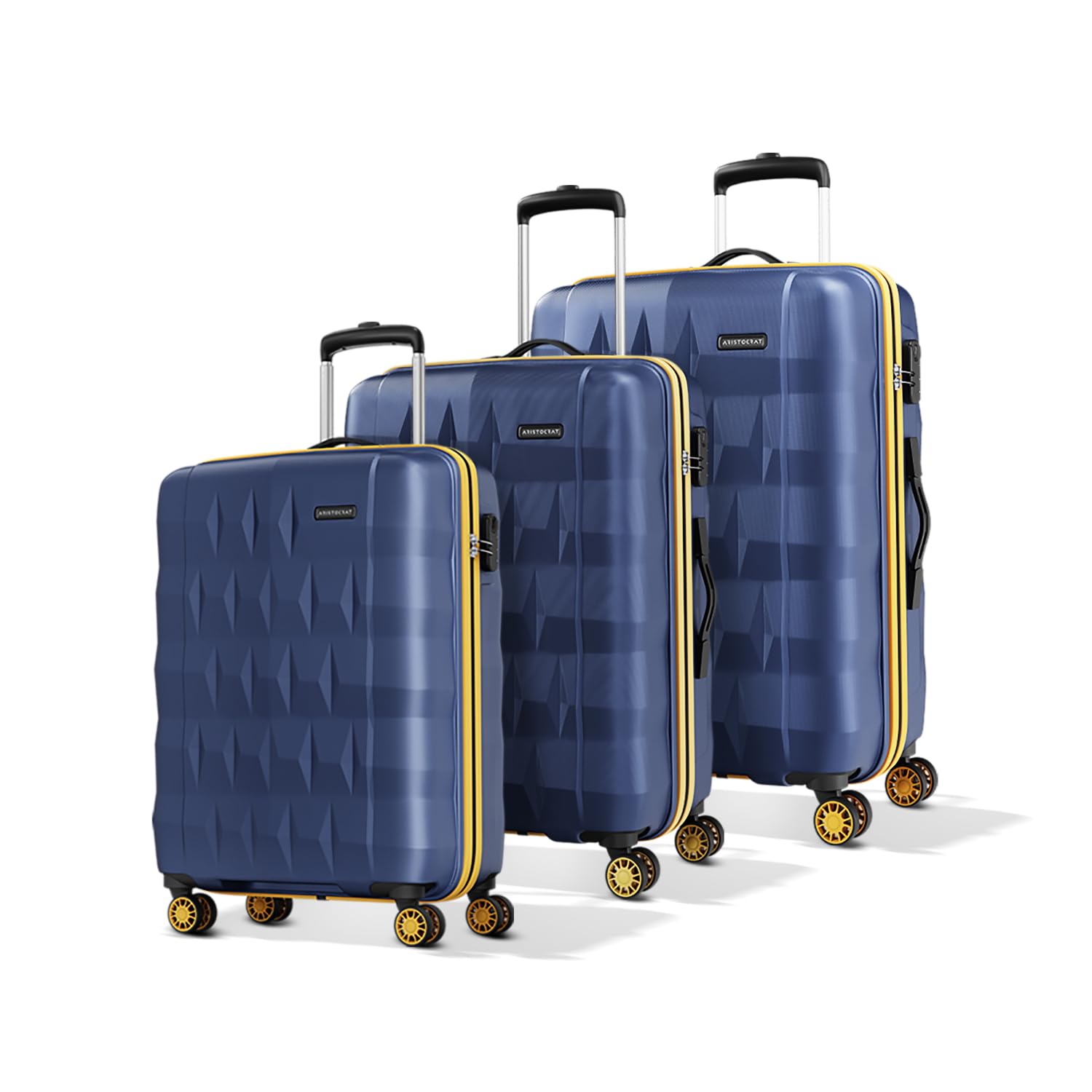 Aristocrat Comet Set of 3 (Cabin+Medium+Large) Hard Case Trolley Bags, Blue 8-Wheels, Durable Case, Spacious, Combinatio