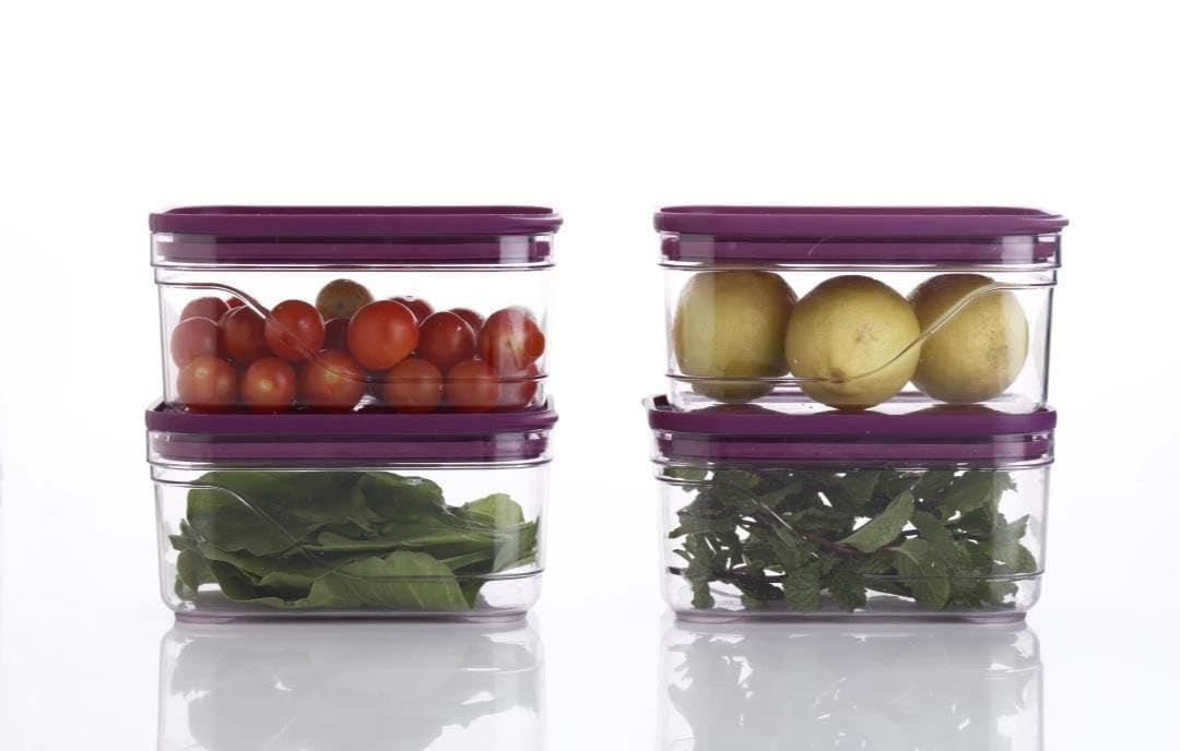 Arto Clear Food Storage Containers with Purple Lids, Rectangular Shape, (POF-1)