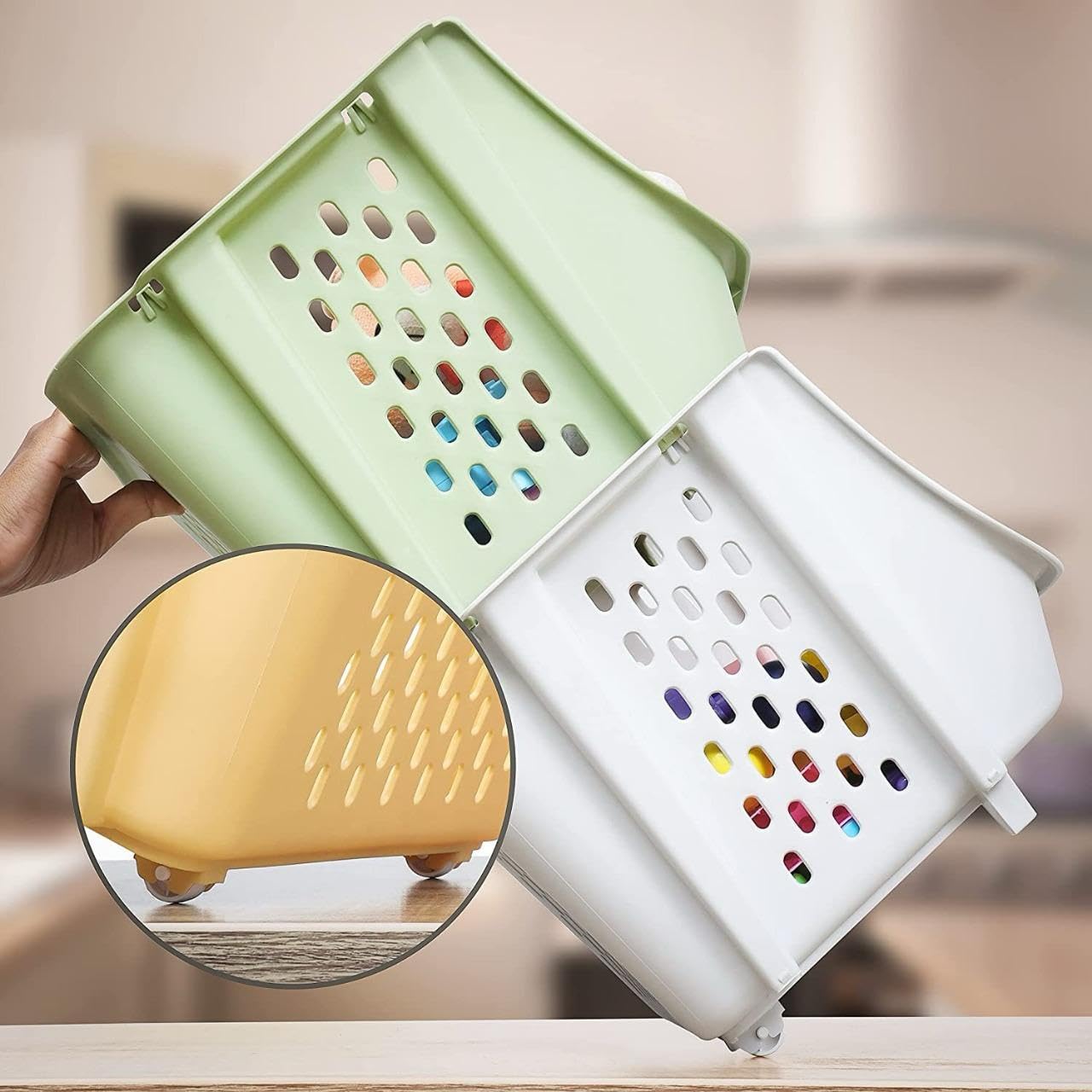 Arto Multifunctional Stackable Plastic Organizer Basket - Multi-layer Standing Shelf for Fruits, Vegetables & Clothes St