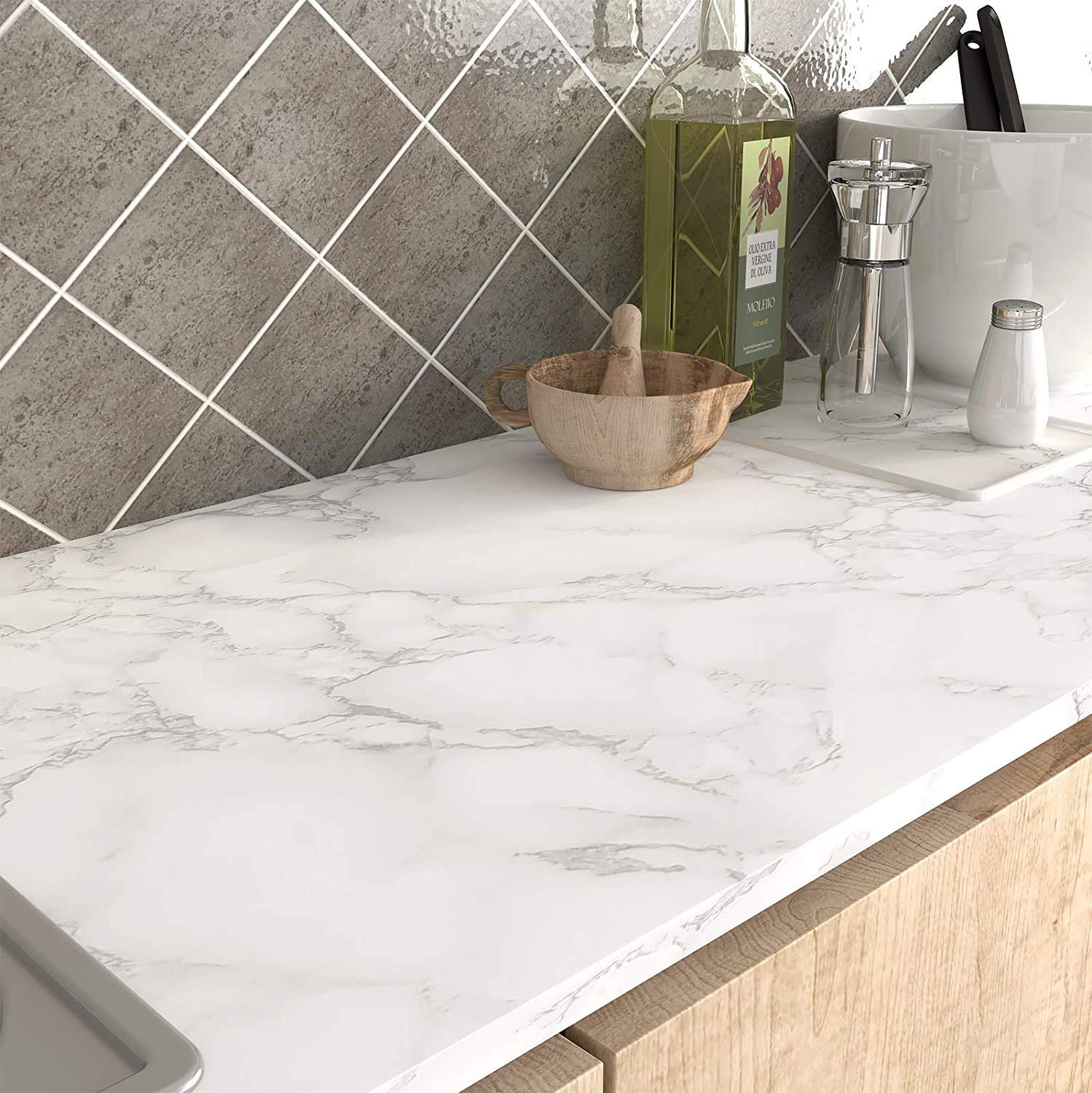 Arto White Marble Kitchen Oil Proof Aluminium Foil Stickers, Kitchen Backsplash Wallpaper, Self-Adhesive Wall Sticker Wa