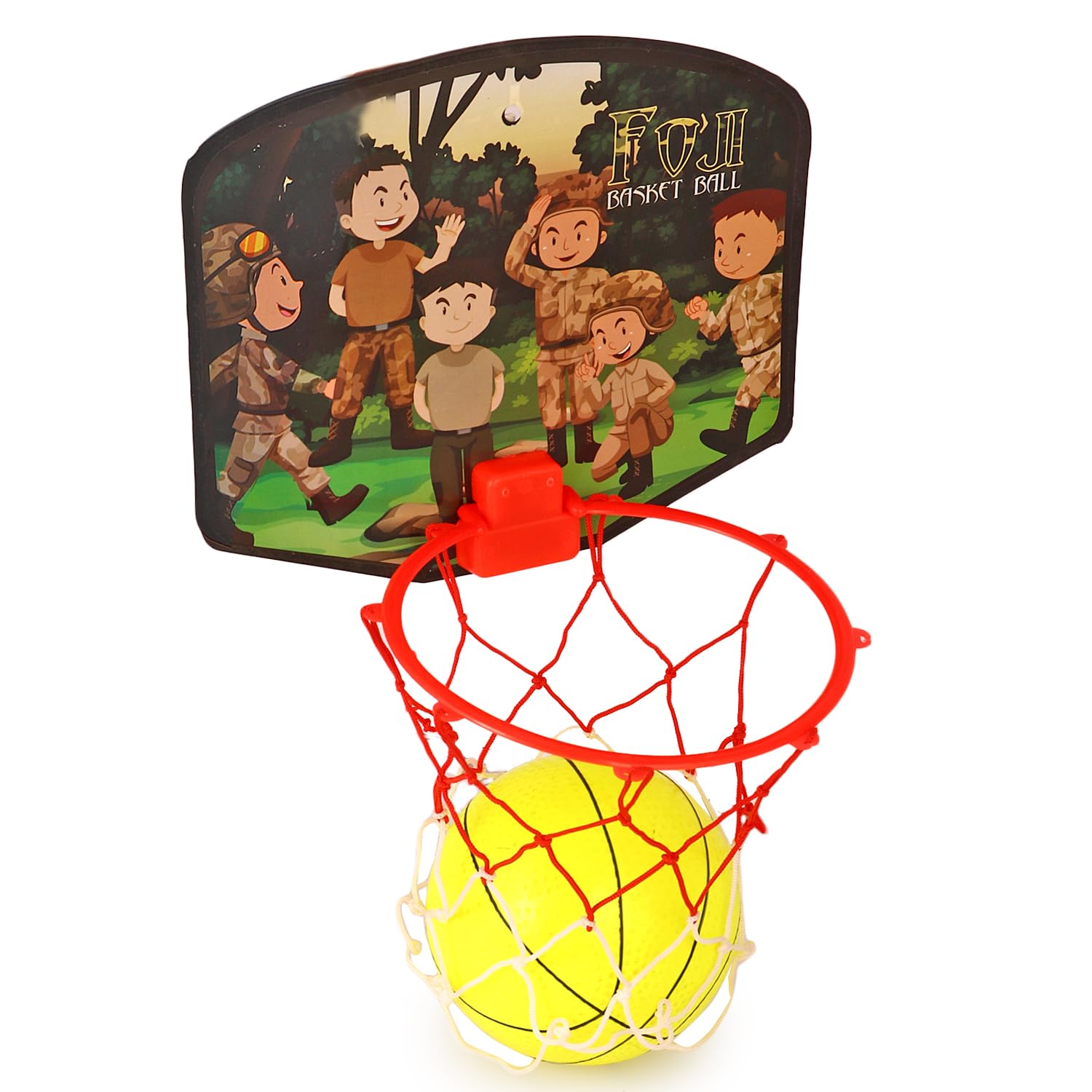 Asian Portable Plastic Basketball with Hoop for Kids Multicolor (Foji Theme)