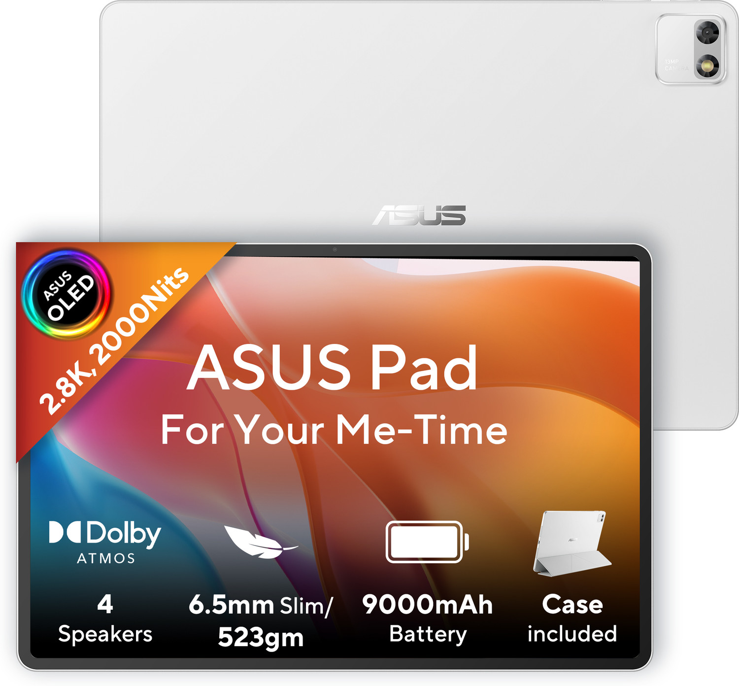 ASUS Pad (12.2inch) 2.8K 2000Nits OLED, MediaTek D8300, 8 GB RAM 128 GB ROM 12.2 inch with Wi-Fi Only Tablet (Pure White