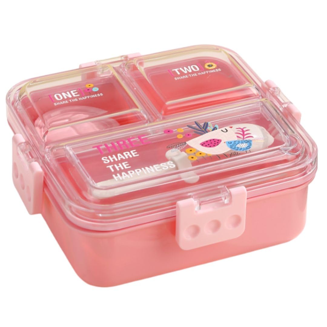 ATTRO Tasty Bite 3 Compartment Lunch Box with Small Container & Spoon BPA Free Food Grade Leak-Proof Microwave Safe Idea