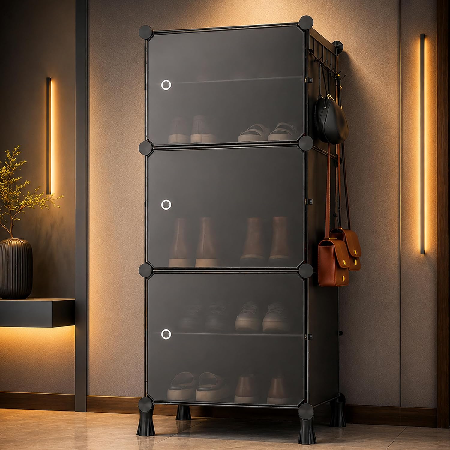AYSIS Premium Foldable Plastic Shoe Rack for Home, , Magnets, 5 Hook Steel Holder, Shoe Organizer, Portable Space Saving