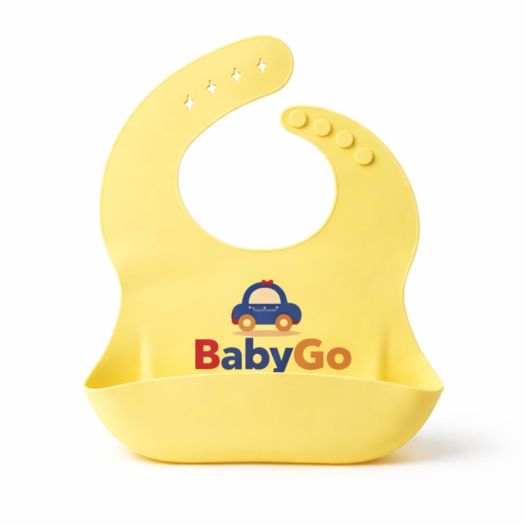 BabyGo Silicone Bib for Feeding & Weaning | BPA Free | Waterproof | | 0-24 Months | Soft, | Yellow | Pack Of 1