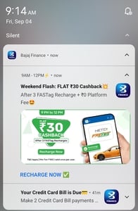 Bajaj Finserv: Flat Rs. 30 Cashback on 3 FASTag Recharges | 9 AM-12 PM | Minimum transaction: Rs. 100